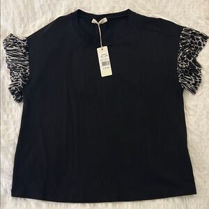 Black Top with Animal Print Sleeves